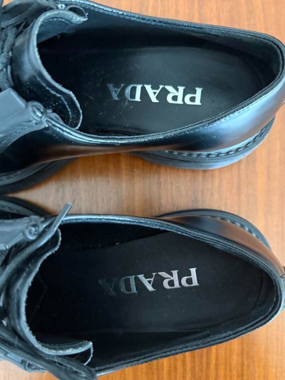 Prada Diapason Black Opaque Brushed Leather Lace-Up Shoes - Picture 5 of 6